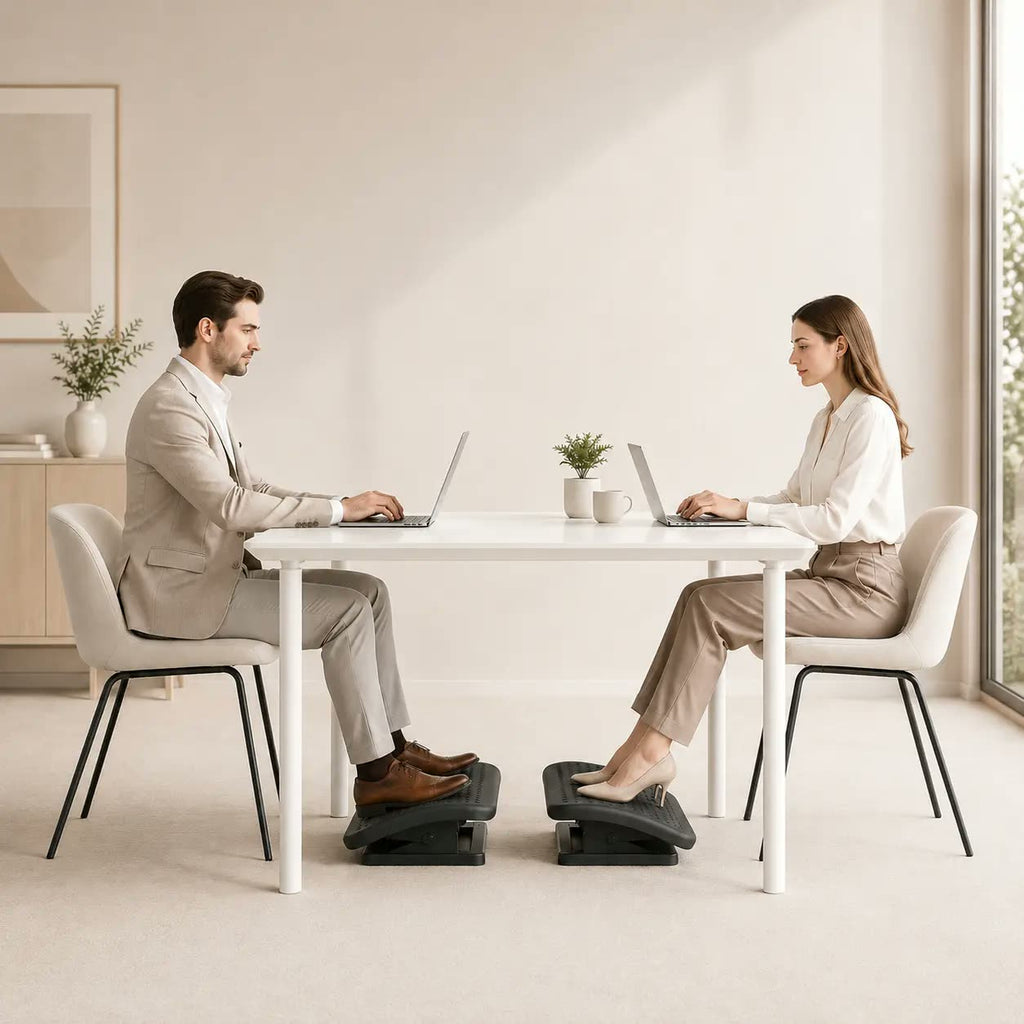 Ergonomic footrest used at a desk