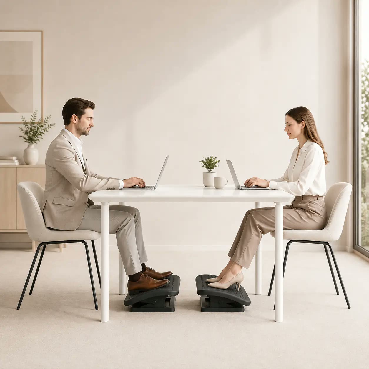 Ergonomic footrest used at a desk