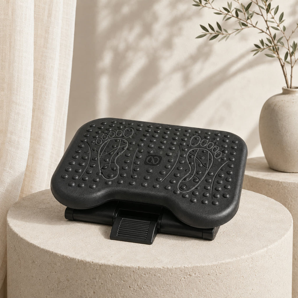 Ergonomic footrest in use